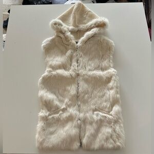 Vintage Y2K Shine New York Rabbit Fur Knit Blend Hooded Vest White Cream M